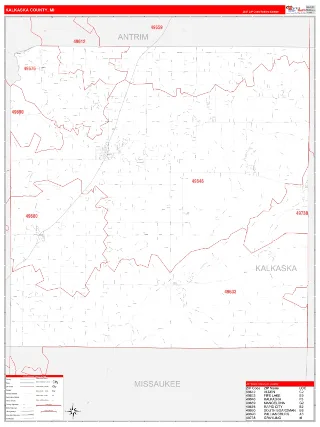 Kalkaska County, MI RedLine style ZIP Code wall map