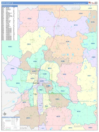 Kent County, MI ColorCast style ZIP Code wall map