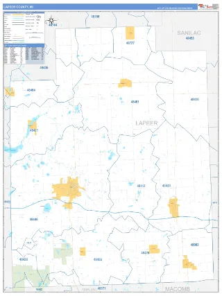 Lapeer County, MI Business Reference style ZIP Code wall map