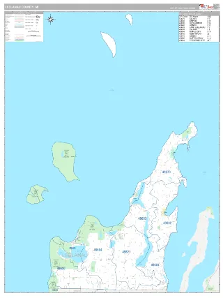 Leelanau County, MI Classic style ZIP Code wall map