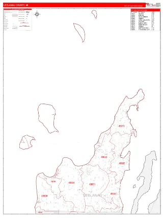Leelanau County, MI RedLine style ZIP Code wall map
