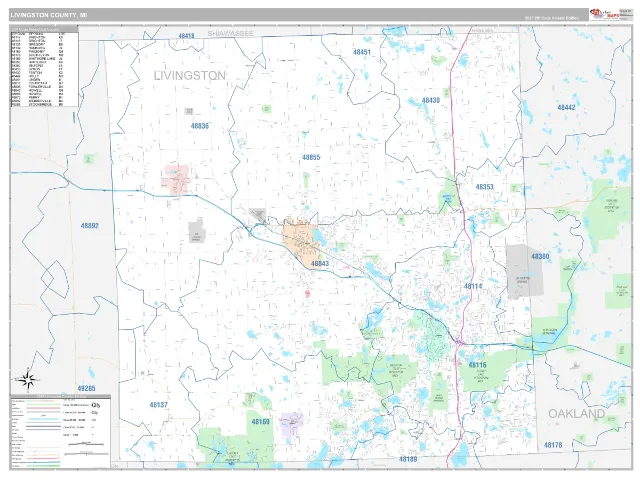 Livingston County, MI ZIP Code Wall Map, Classic style