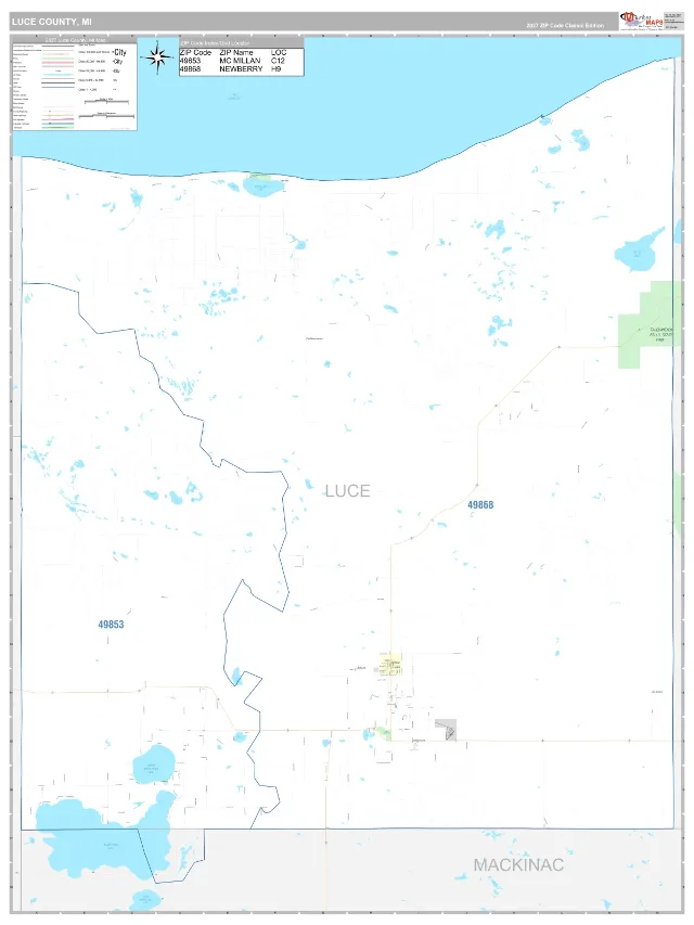 Luce County, MI ZIP Code Wall Map, Classic style