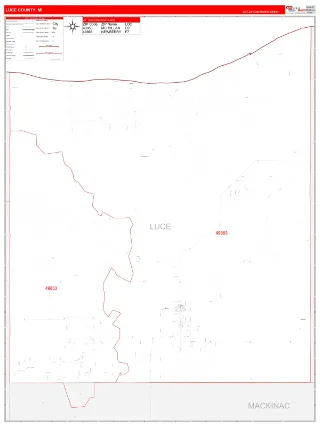 Luce County, MI RedLine style ZIP Code wall map