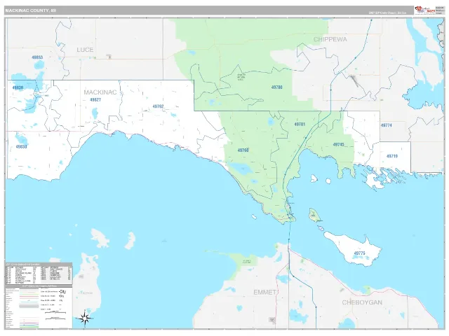 Mackinac County, MI ZIP Code Wall Map, Classic style