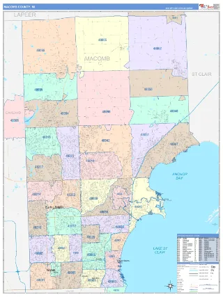 Macomb County, MI ColorCast style ZIP Code wall map