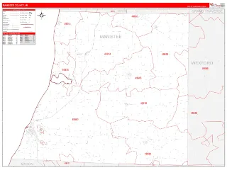 Manistee County, MI RedLine style ZIP Code wall map