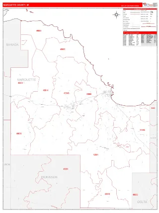 Marquette County, MI RedLine style ZIP Code wall map