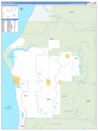 Mason County, MI Business Reference style ZIP Code wall map