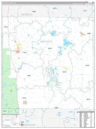 Mecosta County, MI Classic style ZIP Code wall map