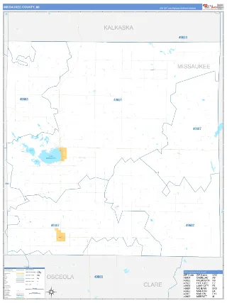 Missaukee County, MI Business Reference style ZIP Code wall map