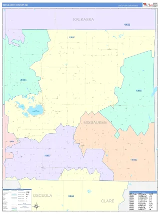Missaukee County, MI ColorCast style ZIP Code wall map