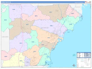 Monroe County, MI ColorCast style ZIP Code wall map