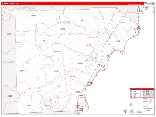 Monroe County, MI RedLine style ZIP Code wall map