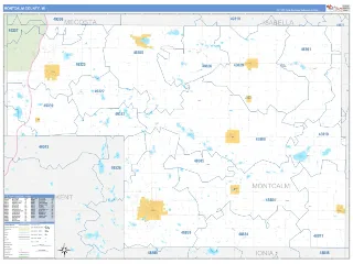 Montcalm County, MI Business Reference style ZIP Code wall map