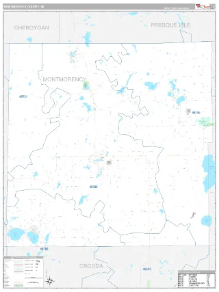 Montmorency County, MI Classic style ZIP Code wall map
