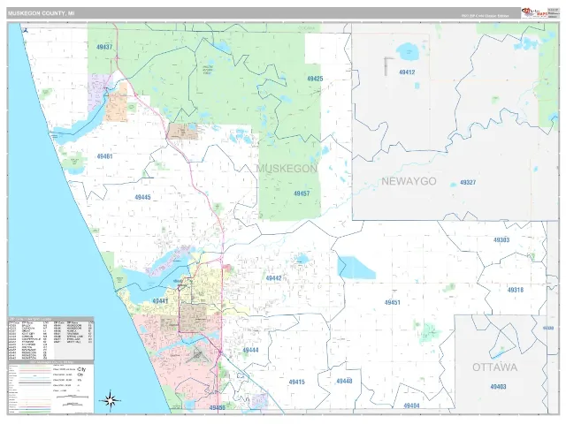 Muskegon County, MI ZIP Code Wall Map, Classic style