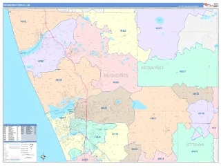 Muskegon County, MI ColorCast style ZIP Code wall map