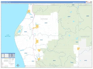 Oceana County, MI Business Reference style ZIP Code wall map