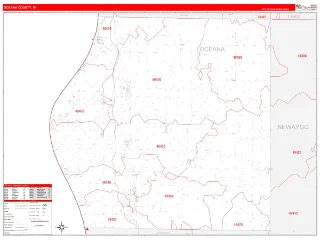 Oceana County, MI RedLine style ZIP Code wall map
