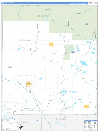 Ogemaw County, MI Business Reference style ZIP Code wall map