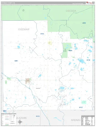 Ogemaw County, MI Classic style ZIP Code wall map