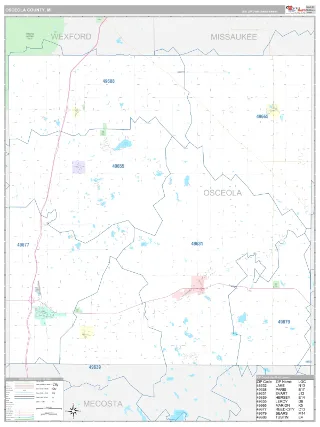 Osceola County, MI Classic style ZIP Code wall map