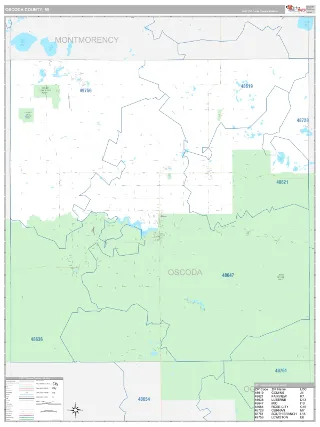 Oscoda County, MI Classic style ZIP Code wall map