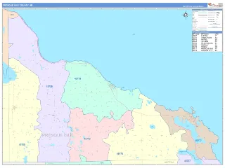 Presque Isle County, MI ColorCast style ZIP Code wall map