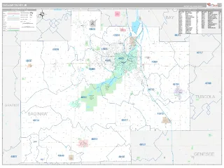 Saginaw County, MI Classic style ZIP Code wall map