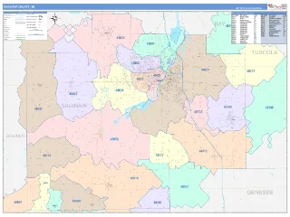 Saginaw County, MI ColorCast style ZIP Code wall map