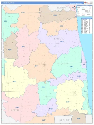 Sanilac County, MI ColorCast style ZIP Code wall map