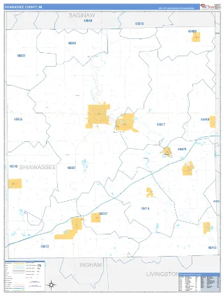 Shiawassee County, MI Business Reference style ZIP Code wall map