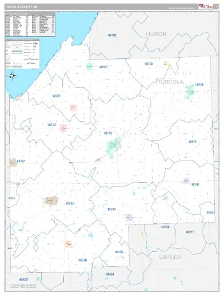 Tuscola County, MI Classic style ZIP Code wall map