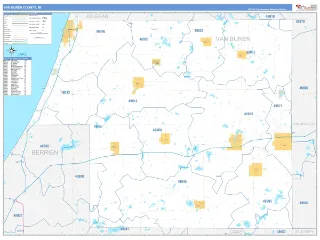Van Buren County, MI Business Reference style ZIP Code wall map