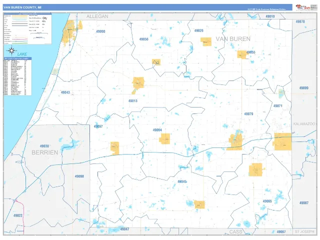 Van Buren County, MI ZIP Code Wall Map, Business Reference style