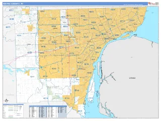 Wayne County, MI Business Reference style ZIP Code wall map
