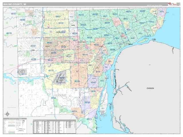 Wayne County, MI ZIP Code Wall Map, Classic style