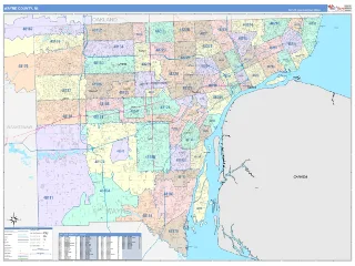 Wayne County, MI ColorCast style ZIP Code wall map