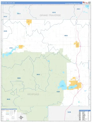 Wexford County, MI Business Reference style ZIP Code wall map