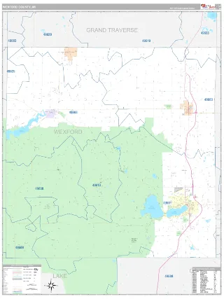 Wexford County, MI Classic style ZIP Code wall map