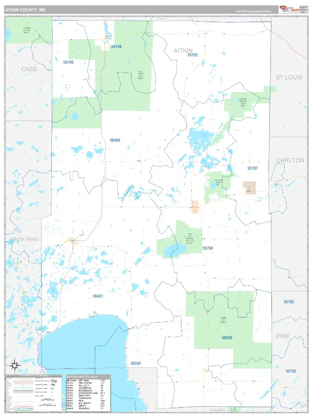 Aitkin County, MN ZIP Code Wall Map, Classic style