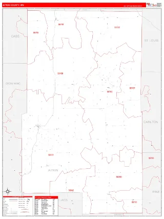 Aitkin County, MN RedLine style ZIP Code wall map