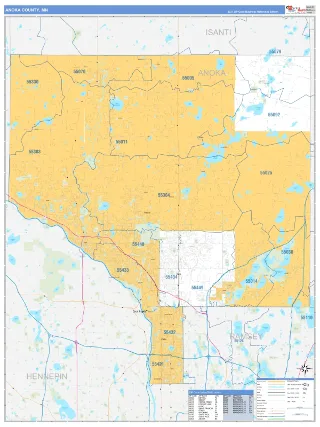 Anoka County, MN Business Reference style ZIP Code wall map