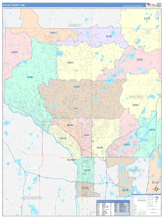 Anoka County, MN ColorCast style ZIP Code wall map