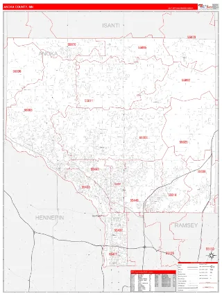 Anoka County, MN RedLine style ZIP Code wall map