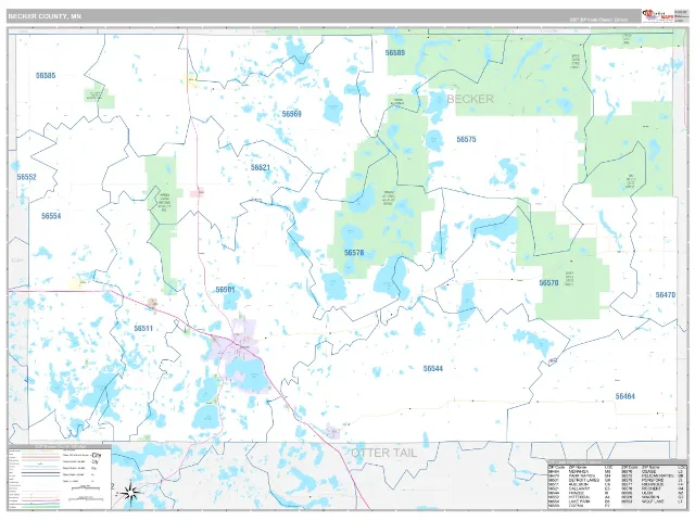 Becker County, MN ZIP Code Wall Map, Classic style