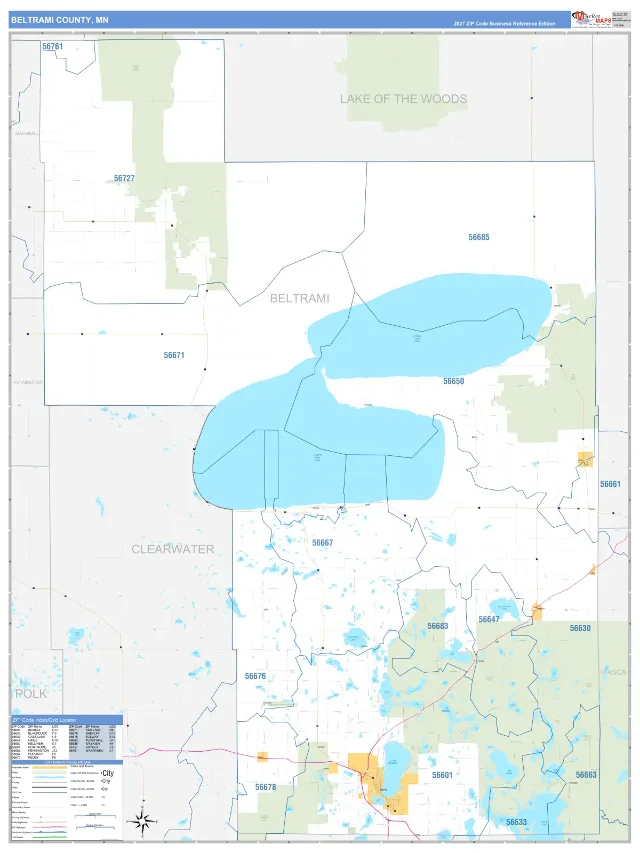 Beltrami County, MN ZIP Code Wall Map, Business Reference style