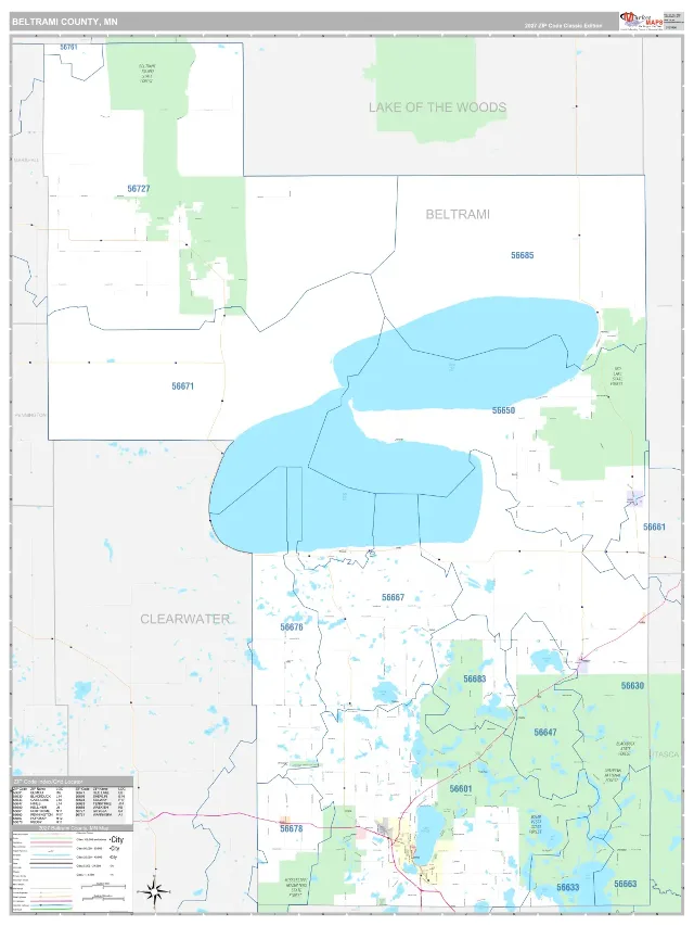 Beltrami County, MN ZIP Code Wall Map, Classic style