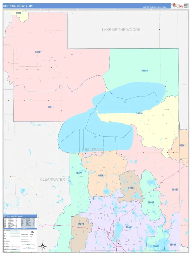 Beltrami County, MN ZIP Code Wall Map, ColorCast style